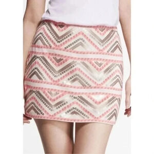 Express | Eras Tour Vibes Pink Sequins Boho Mini Pencil Skirt Size XS